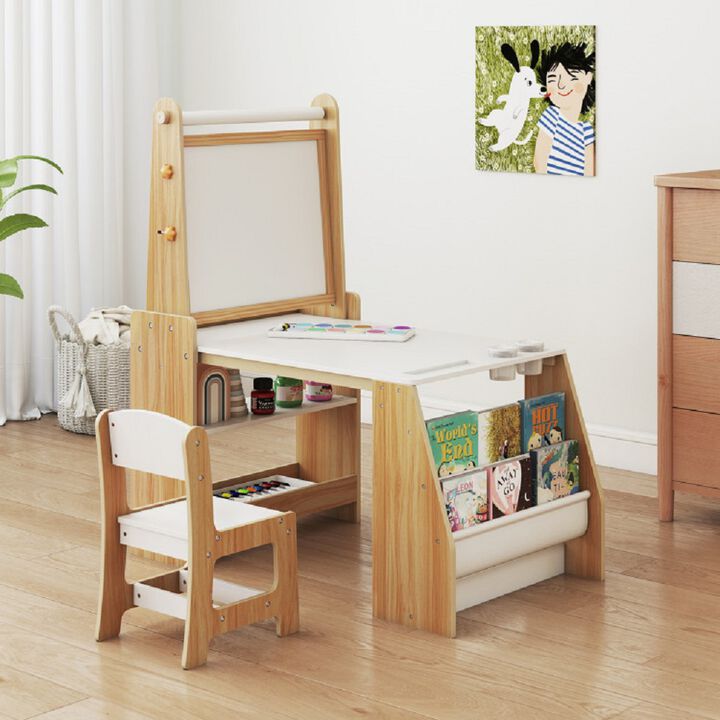 Children&rsquo;s Art Desk and Chair with Easel for Drawing and Reading