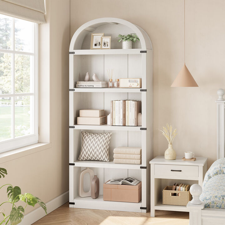 Vintage Farmhouse Arched 5-Tier Wooden Bookcase, Tall Display Cabinet for Living Room, Home Office and Bedroom