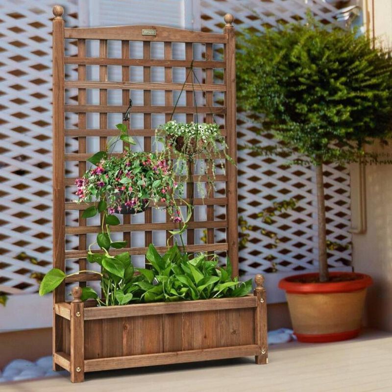 Hivvago Solid Wood Farmhouse Garden Planter Box with 48-inch High Trellis