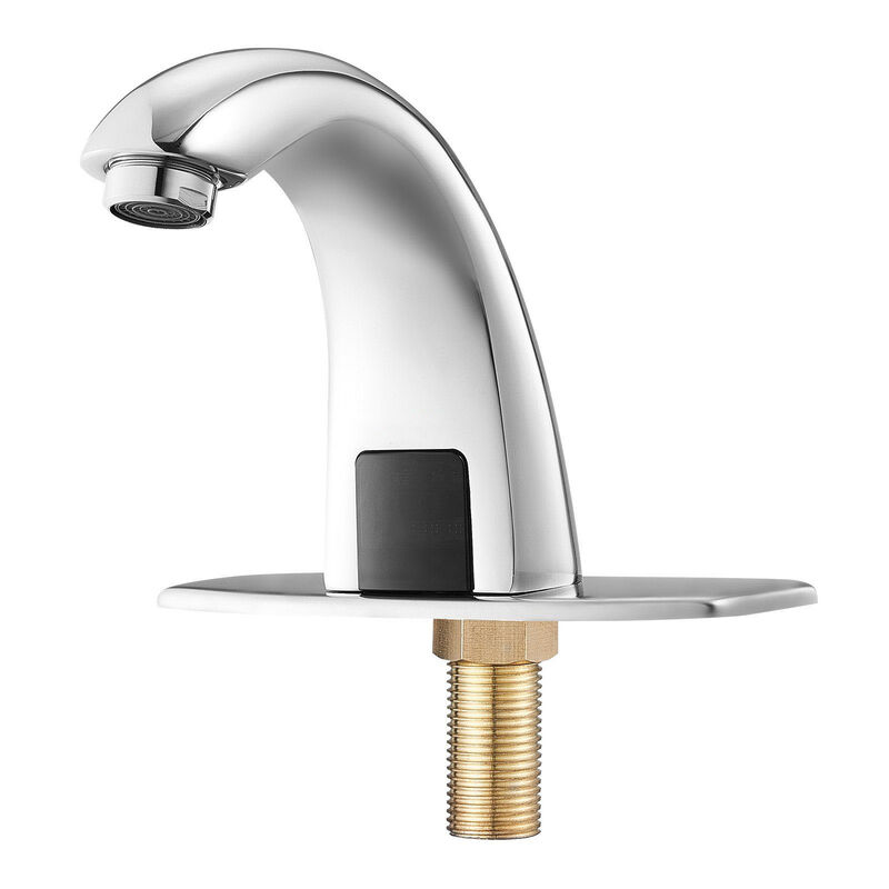 Touchless Restroom Faucet with Hole Cover, Battery Operated, Adjustable Water Temp-Silver image number 0