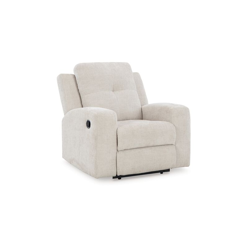 Genna Manual Recliner Chair, Light Beige Polyester, Soft Cushioned - Benzara