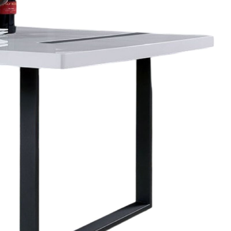 Alz 7pc Dining Table Set, 6 White Faux Leather Upholstered Chairs, Black image number 3