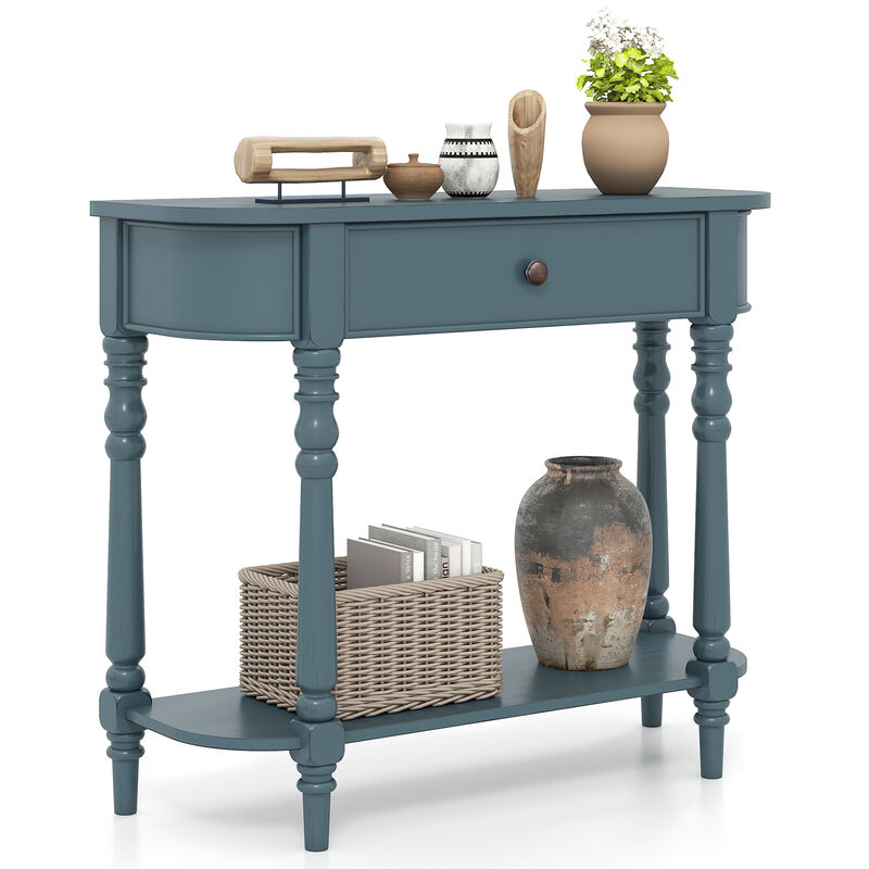 2 Tier Retro Wooden Console Table Narrow Behind Couch Entryway Table image number 3