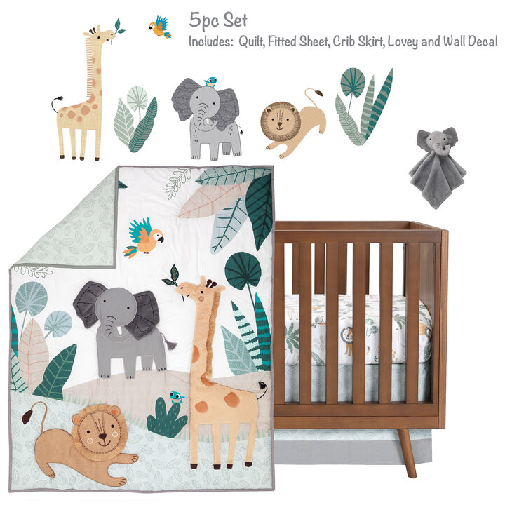 Lambs & Ivy Jungle Friends 5-Piece Safari Animals Nursery Baby Crib Bedding Set