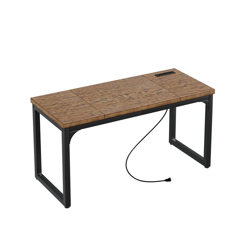 55" Computer Desk with Power Outlets, 1.2" Thick Desktop, Metal Frame, Home Office & Gaming Desk image number 0