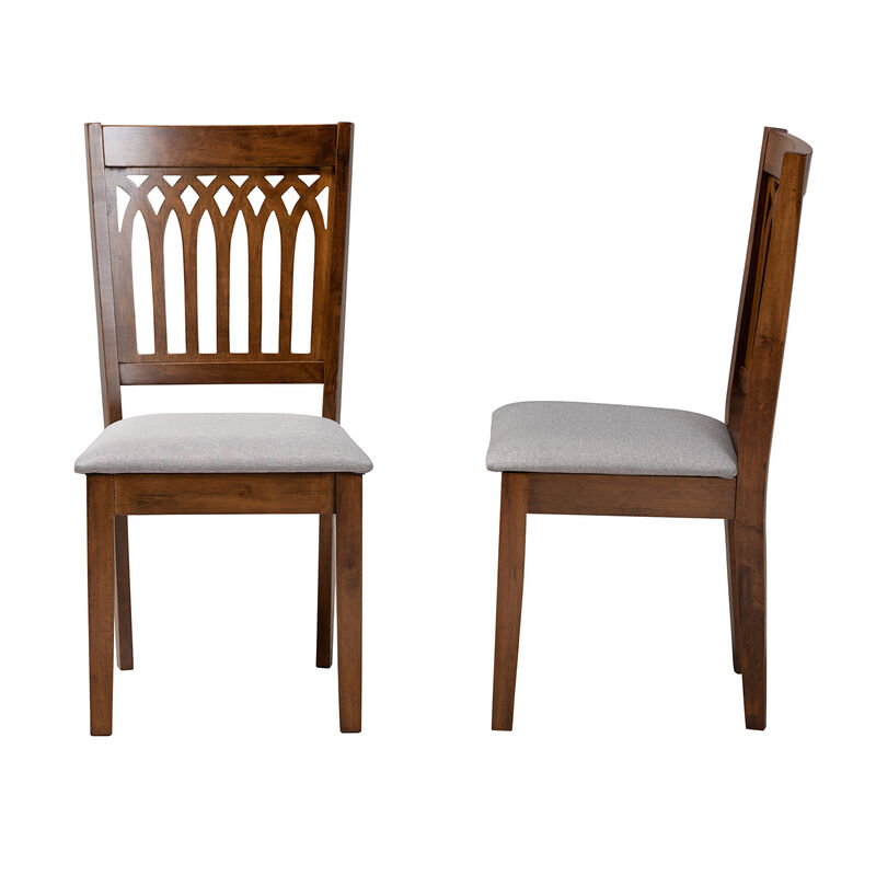 Baxton Studio Genesis Grey Fabric and Walnut Brown Finished Wood 2-Piece Dining Chair Set