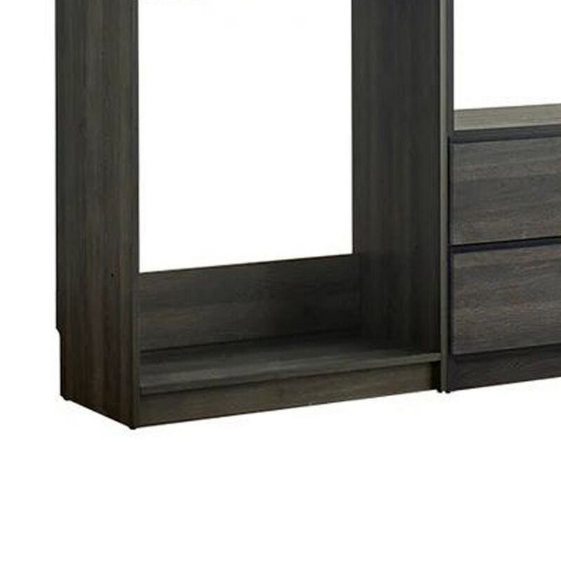Dee Modular Closet System, 5 Floating Shelves, 2 Drawers, Black Wood - Benzara