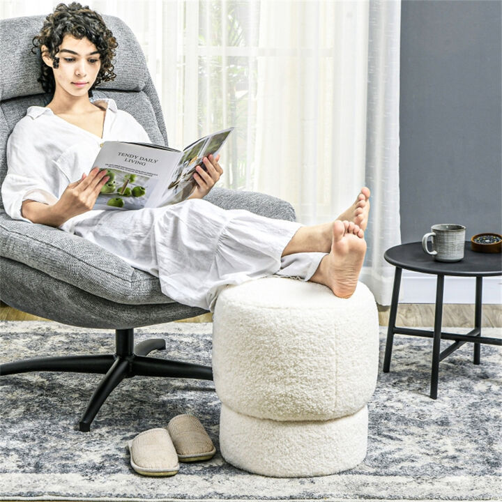 Round Upholstered Ottoman Foot Stool with Padded Seat for Living Room or Bedroom
