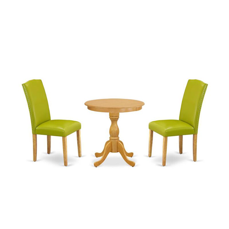 East West Furniture - ESEN3-OAK-51 - 3-Pc Dining Room Table Set - 2 Mid Century Dining Chairs and 1 Wooden Dining Table (Oak Finish)