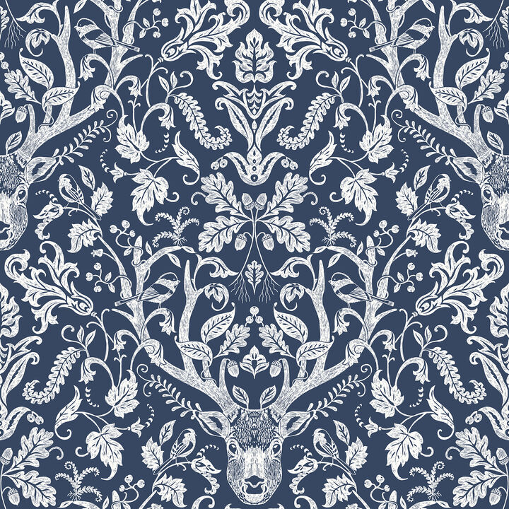 Kiwassa Navy Antler Damask Wallpaper (Set of 2)