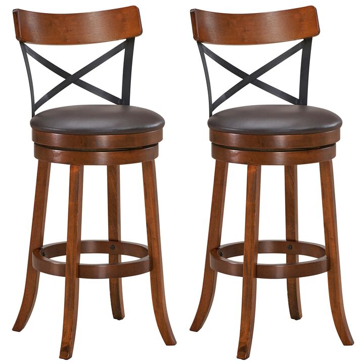Set of 2 Bar Stools 360-Degree Swivel Dining Bar Chairs with Rubber Wood Legs