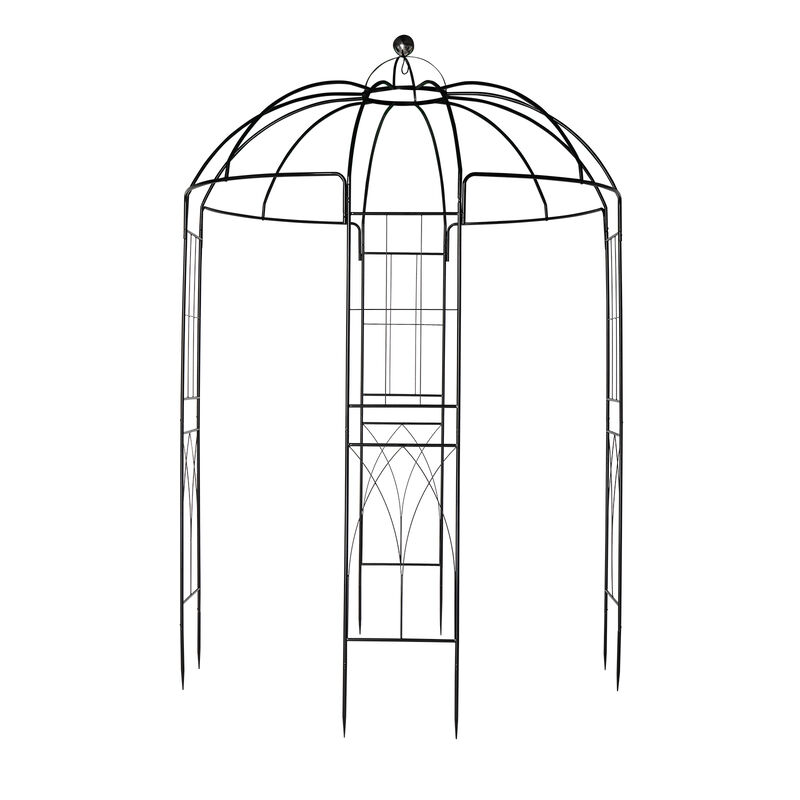 Decorative Wrought Iron Gazebo Arch, Elegant Metal Pavilion for Courtyard & Backyard