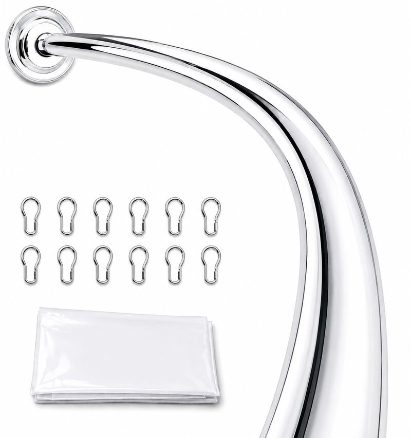 Shower Suite by Utopia Alley &ndash; Rustproof Aluminum Curved Shower Curtain Rod Combo Set with Liner & 12 Hooks, Adjustable 45&ndash;72 Inch Wall Mount Rod image number 0
