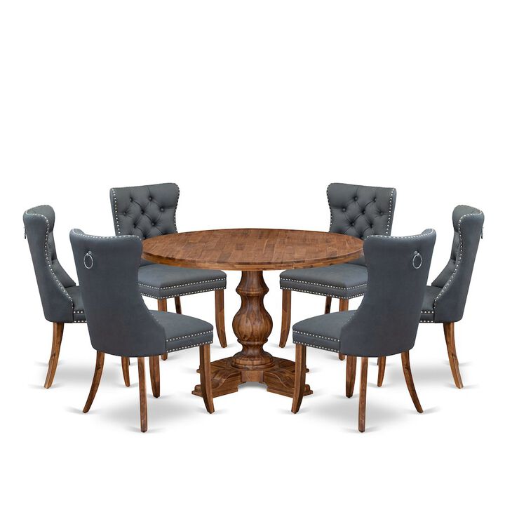 7-Piece Dining Table Set Of A Kitchen Table, 6 Platinum Gray Dining Chairs