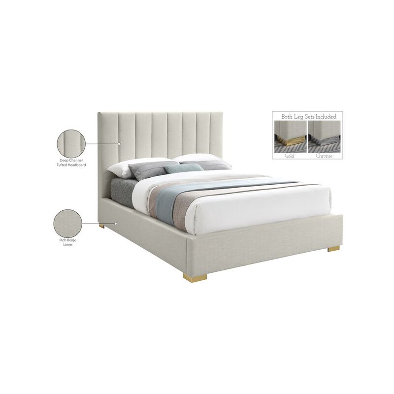 Meridian Furniture Pierce Beige Linen Textured Fabric King Bed