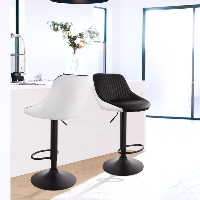 Elama 2 Piece Faux Leather Adjustable Bar Stool in Black and White with Black Base