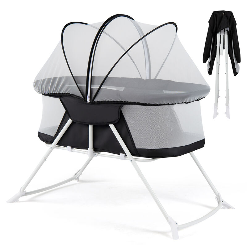 2 in 1 Baby Bedside Sleeper Bassinet with Rocking Motion and Breathable Mesh for Nursery image number 8