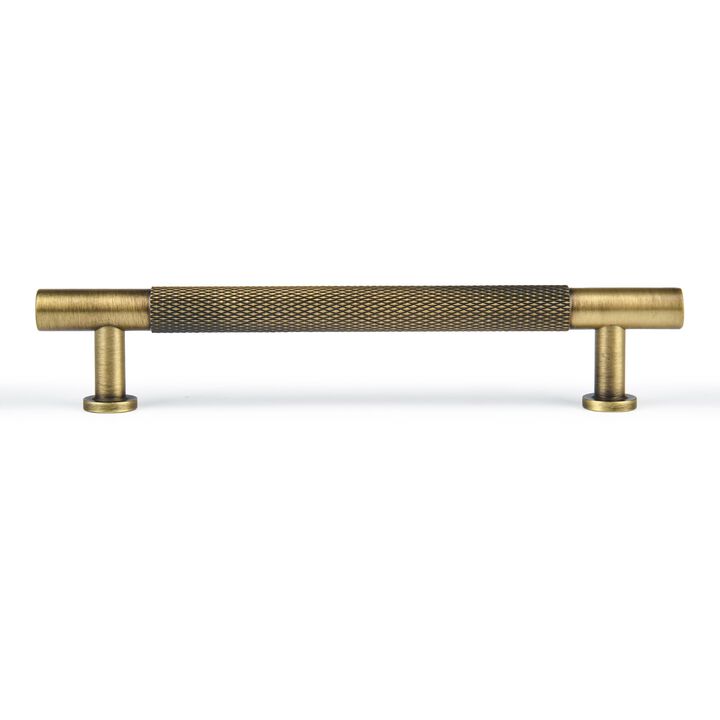 Urnew-2 Pack Antique Brass Cabinet Handle,Knurled Brass Dresser Vanity Handle 5 Inch Brass Embossed Vanity Drawer Pulls,Wardrobe