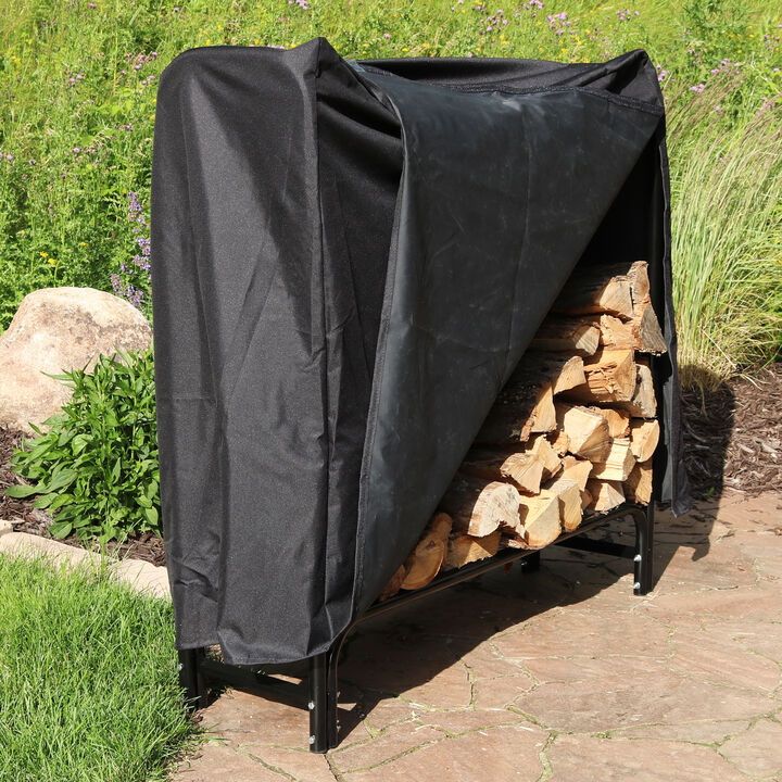Sunnydaze Powder-Coated Steel Firewood Log Rack with Black Cover