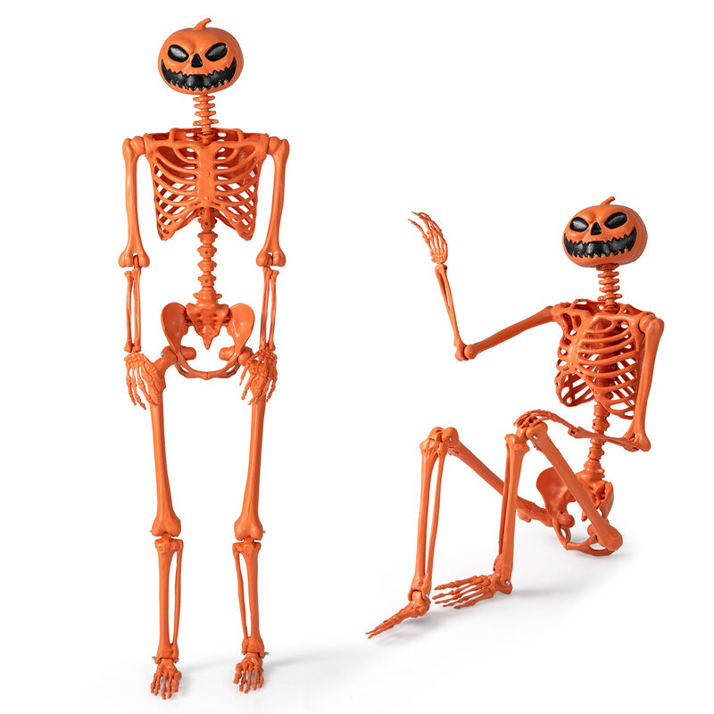 Orange Halloween Skeleton Decoration with Movable Joints and Pumpkin Head Design image number 3