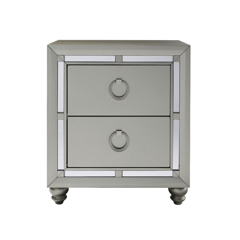 2-Drawer Tone Nightstand – Bedside Table with Decorative Mirrored Trim