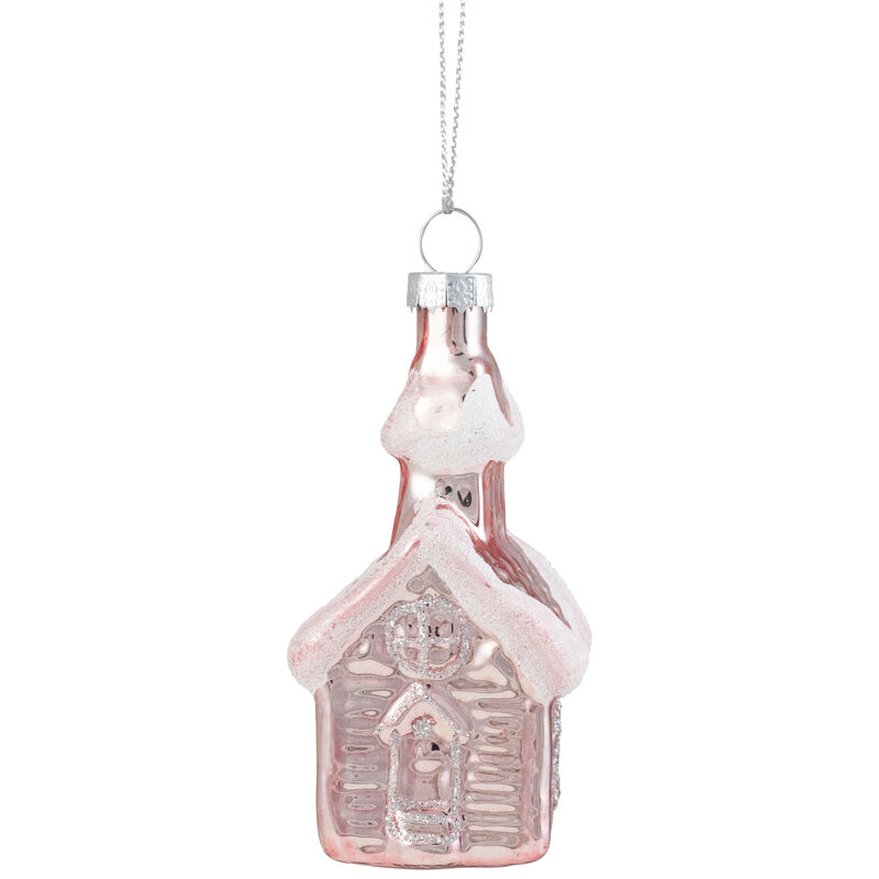 3.25" Snow Covered Pink Church Glass Christmas Ornament image number 5