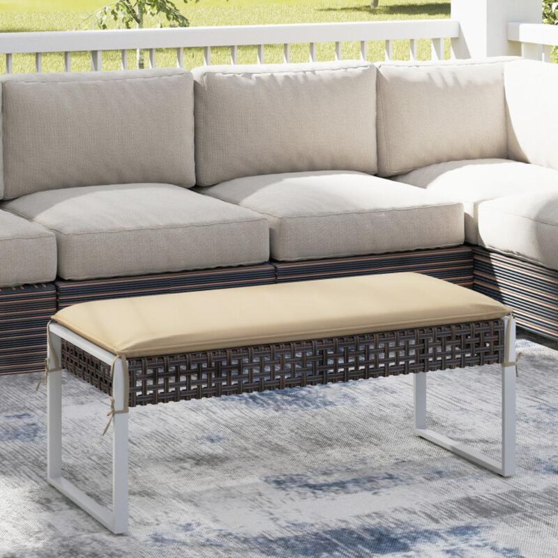 Hivvago Patio Rectangle Ottoman with Metal Legs and Seat Cushion