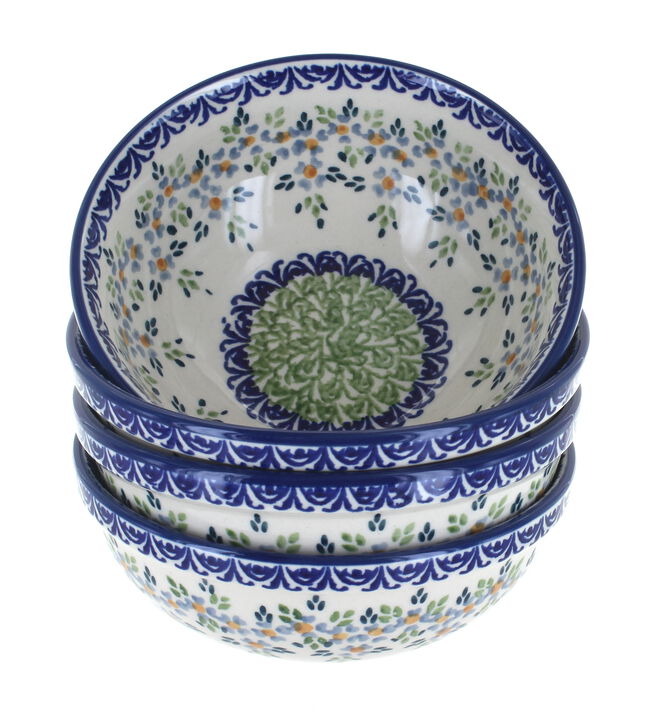 Blue Rose Polish Pottery Red Daisy 4 PC Dessert Bowl Set