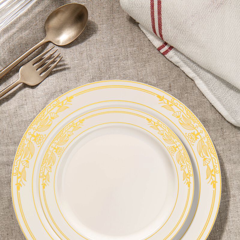 Ivory with Gold Harmony Rim Plastic Dinnerware Value Set (40 Sets) image number 8