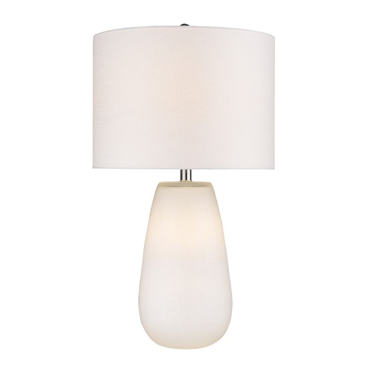 HomeRoots 28" White Glass Table Lamp With White Drum Shade