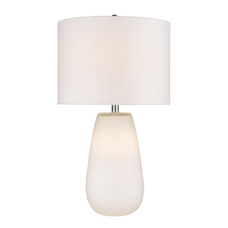 HomeRoots 28" White Glass Table Lamp With White Drum Shade image number 0