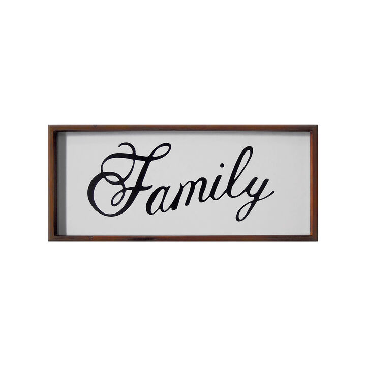 HomeRoots 12" X 28" Brown And White Family Wood Wall Decor