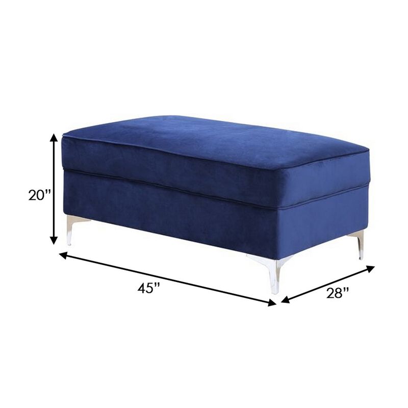 Ottoman with Cushioned Seat and Angled Metal Feet, Blue-Benzara