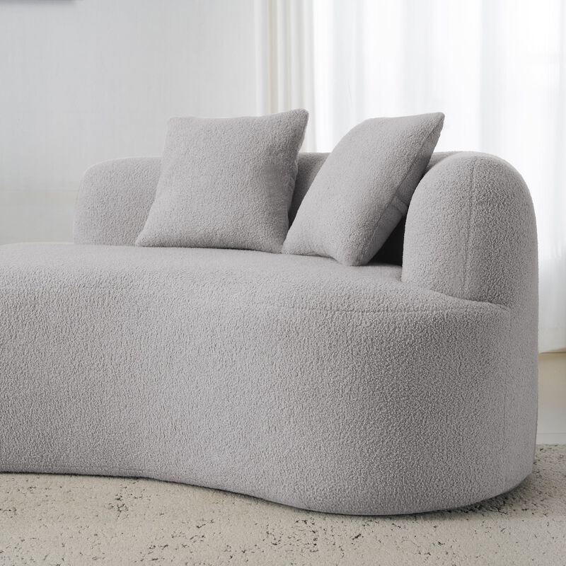 Clihome Curved Four Seater Grey Full Compression Sponge Sofa, Teddy Velvet Fabric, No-Assembly image number 3