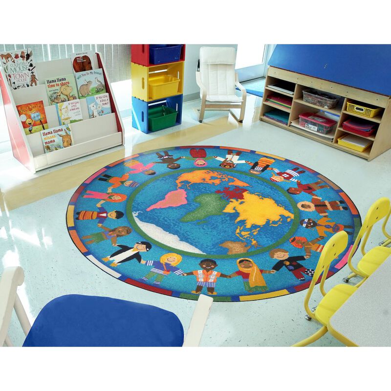 Joy Carpets Kid Essentials Hands Around the World 13'2 Round Area Rug in Color Multi