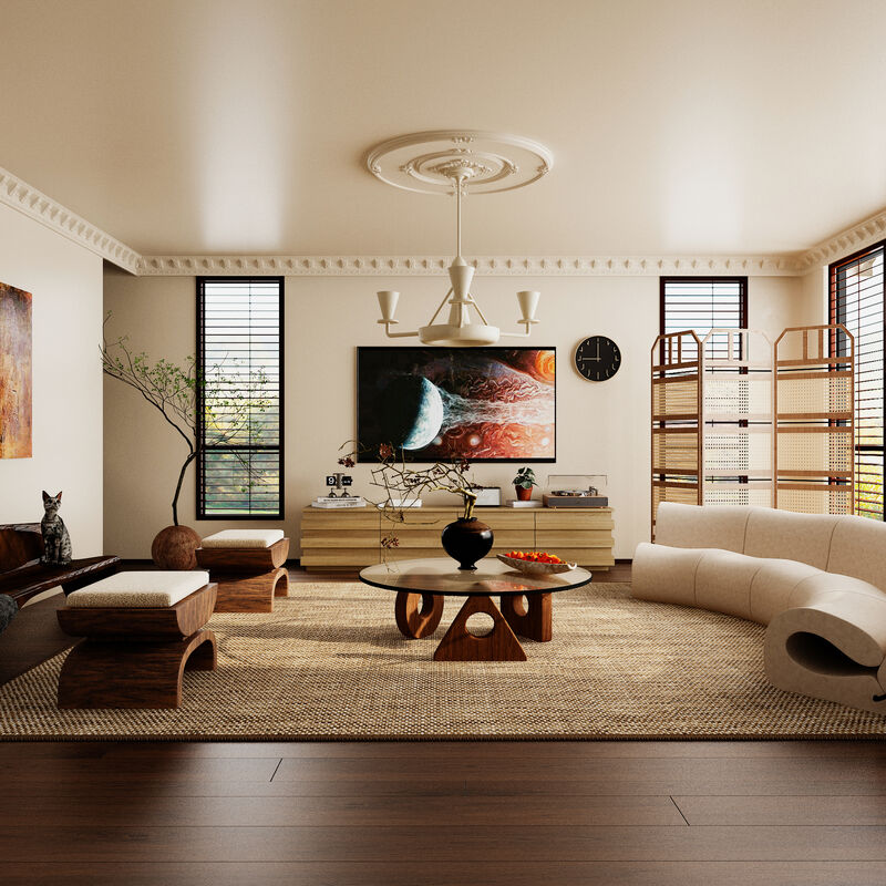 FUFU&GAGA Modern Walnut Wood Grain TV Stand with 4 Drawers (78.7" W x 15.6" D x 15.7" H), Walnut