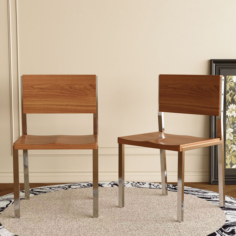 Wooden Dinning Chair with Stainless Steel Frame for Dinning Room 2-piece 17.3" Brown