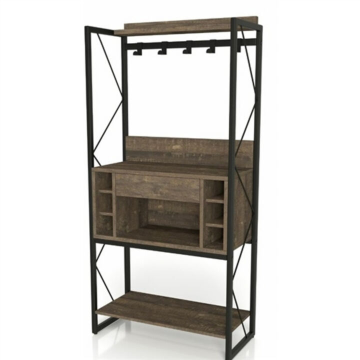 Farmhouse Iron Baker's Rack with Wine Storage – Rustic Kitchen Organizer with Shelves and Bottle Holder