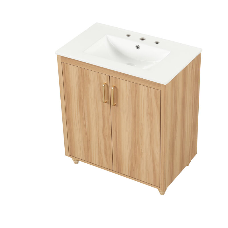 Whisen 30" Bathroom Storage Cabinet Bathroom Vanity with Ceramic Sink, Adjustable Shelf and Drawer