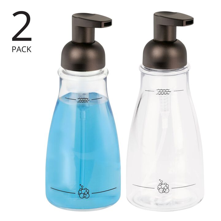 mDesign Round Refillable Foaming Hand Soap Dispenser Pump, 2 Pack - Clear/Bronze