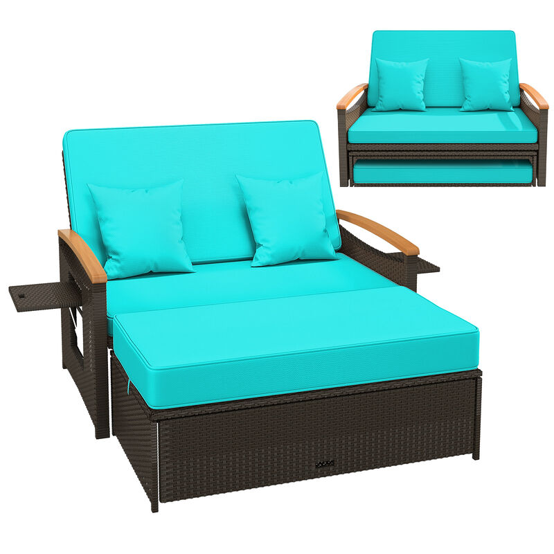 Outdoor Wicker Daybed with Folding Panels and Storage Ottoman