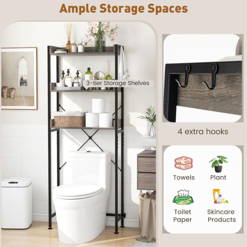 Hivvago Over The Toilet Storage Rack with Hooks and Adjustable Bottom Bar