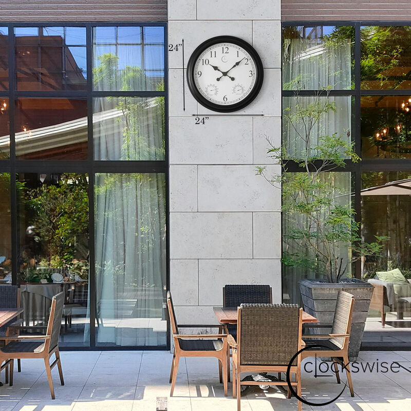 24" Outdoor Wall Clock Thermometer Combo