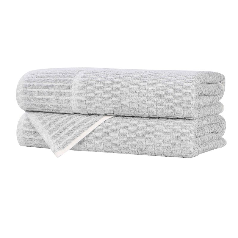 2-Piece Cotton Blend Bath Towel Set with Checkered Texture, Quick Dry image number 0