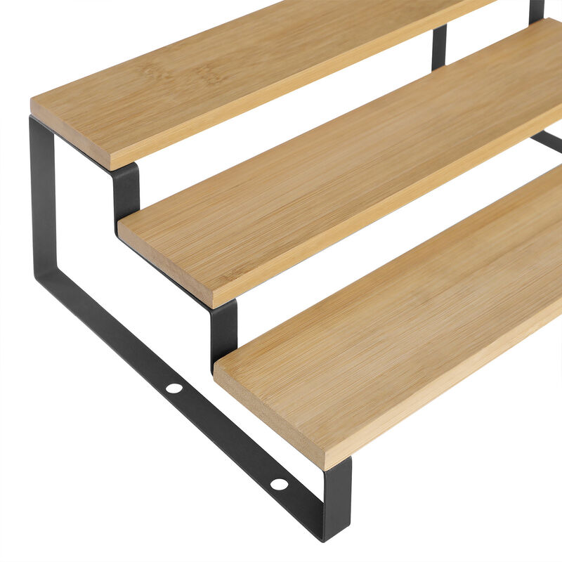 Set of 2 Bamboo Spice Racks - 3-Tier Extendable and Stackable Cabinet Shelf Organizers for Pantry and Countertop