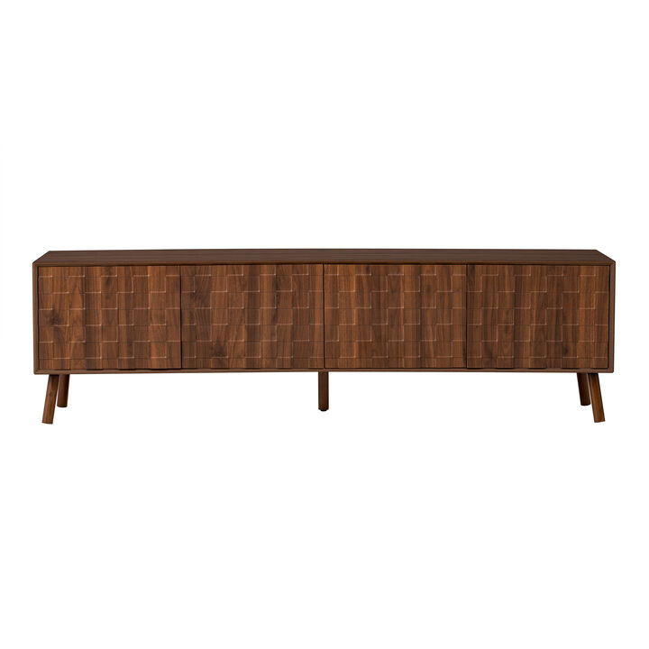 Merax Entertainment Center with Touch-Open Cabinets, Cable Management, Solid Wood Base