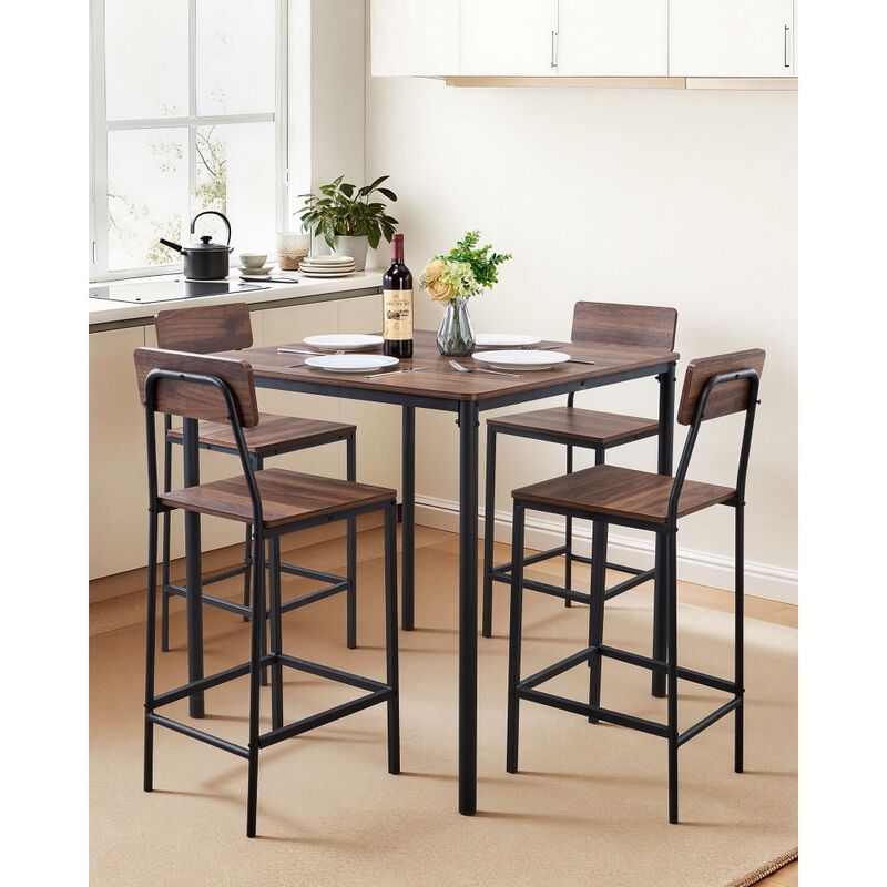 5-Piece Bar Table and Chair Set with Square Pub Table image number 5