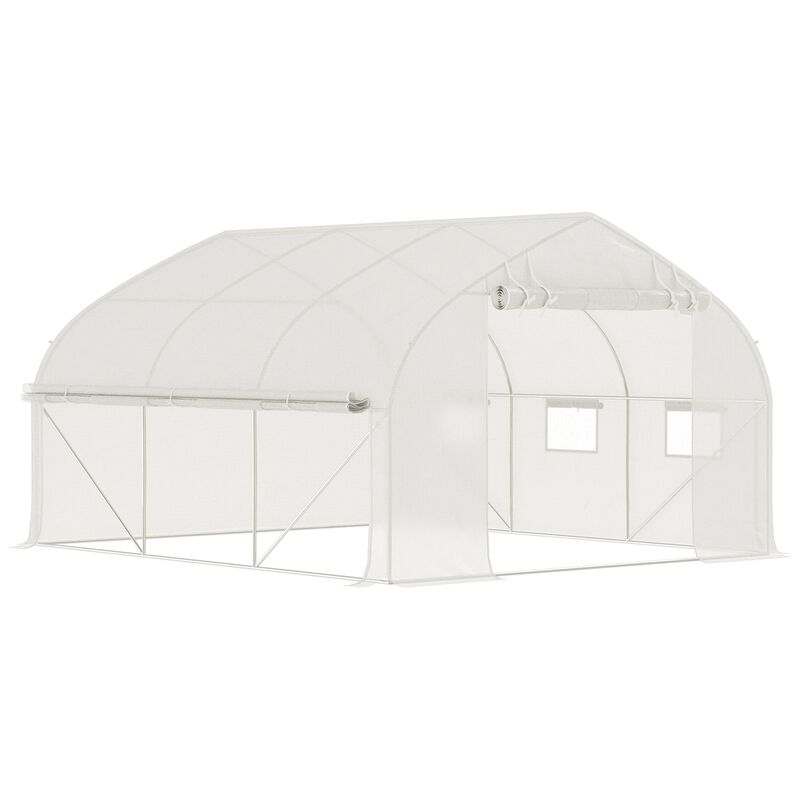 11.5' x 10' x 6.5' Walk-in Tunnel Greenhouse with Zippered Mesh Door, 7 Mesh Windows & Roll-up Sidewalls, Upgraded Gardening Plant Hot House with Galvanized Steel Hoops, White