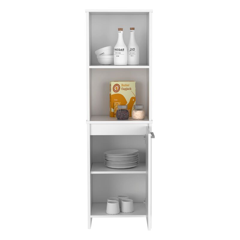Eiffel Kitchen & Dining room Pantry, Two External Shelves, Single Door Cabinet, Two Interior Shelves White -White image number 6