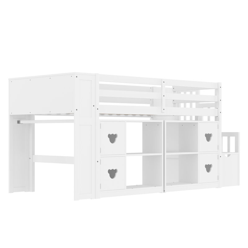Whisen Low Loft Bed with Storage Headboard and Shelves image number 6